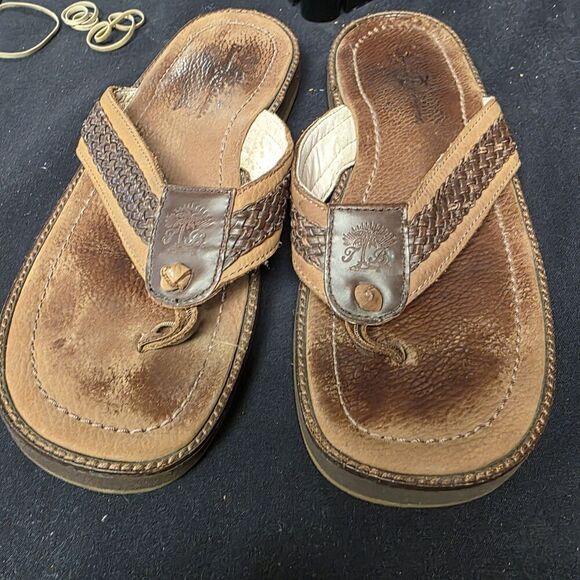 Tommy Bahama Sandals Anchors Away Mens Size 9M Brown Leather Flip Flop Thongs main image 5